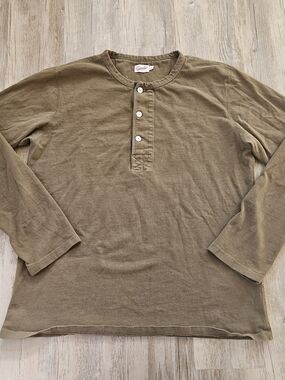 Freenote Cloth Men's Olive Green Long-Sleeve Cotton Knit 13 OZ Henley Shirt XL